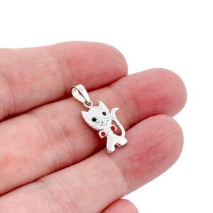 Vintage JEZ Thailand Sterling Silver 925 Crystal Eye Cat Pendant